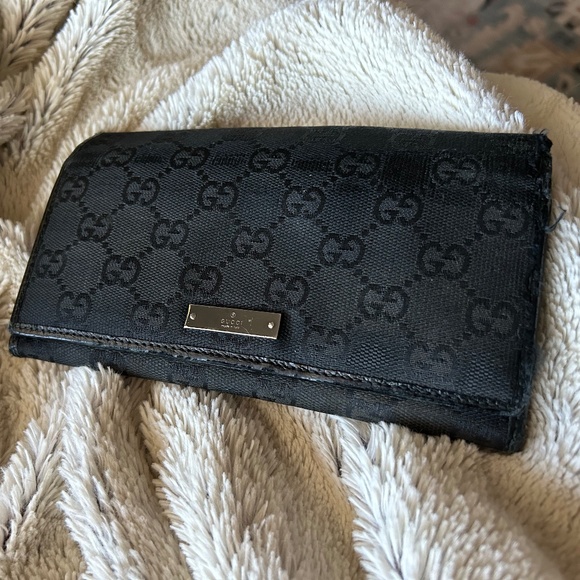Vintage GUCCI Long Black GG Monogram Canvas Wallet - Picture 1 of 11
